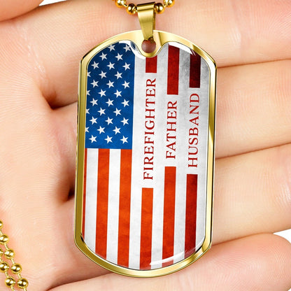 Dad Dog Tag, Firefighter Father Husband My Hero Necklace Gift Or Father’S Day Present Military Tag For Firefighter Father Husband