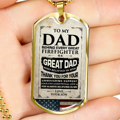 Dad Dog Tag, Firefighter Son Dog Tag Military Tag To My Dad Father’S Day Dog Tag Necklace Rakva