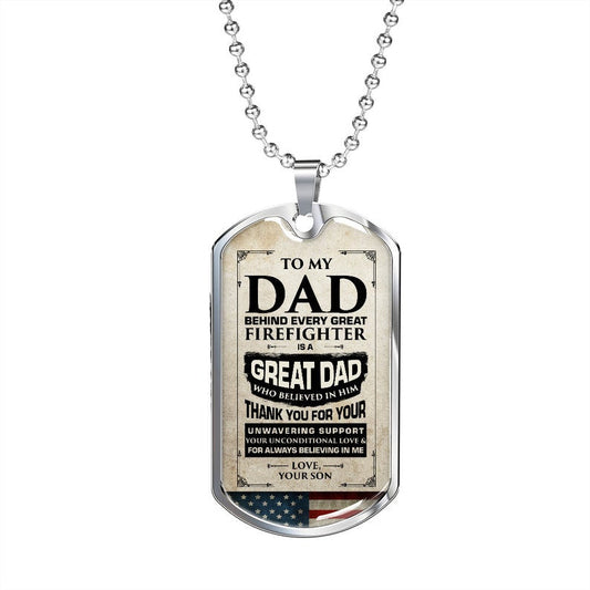 Dad Dog Tag, Firefighter Son Dog Tag Military Tag To My Dad Father's Day Dog Tag Necklace