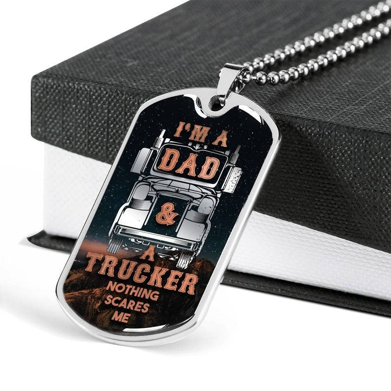 Dad Dog Tag, Gift For Dad, Trucker Dad Father’S Day Dog Tag Necklace Rakva