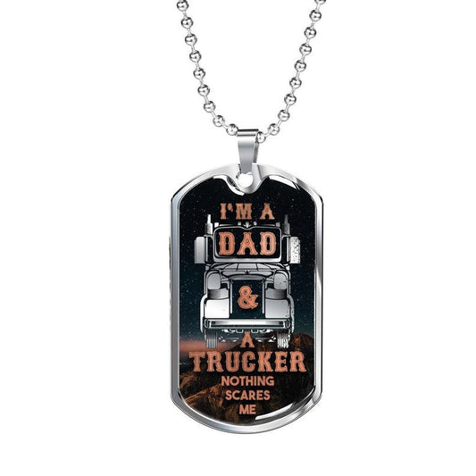 Dad Dog Tag, Gift For Dad, Trucker Dad Father's Day Dog Tag Necklace