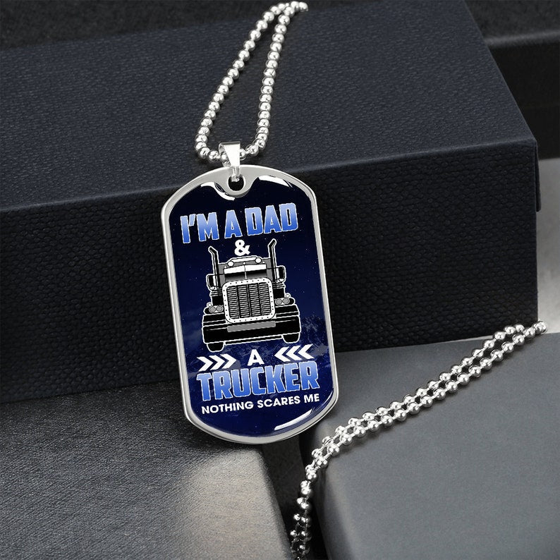 Dad Dog Tag, Gift For Dad, Trucker Dog Tag Necklace, I’M A Dad And A Trucker Dog Tag, Trucker Dad Fathers Day Necklace Rakva