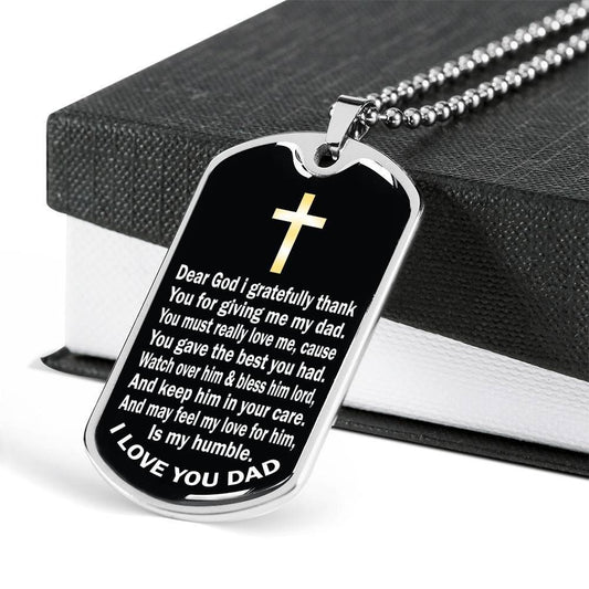 Dad Dog Tag Custom Picture, God For Giving Me My Dad Dog Tag Military Chain Necklace For Dad Dog Tag