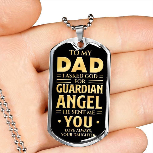 Dad Dog Tag Custom Picture, God Sent Me An Angel You Dog Tag Military Chain Necklace For Dad Dog Tag