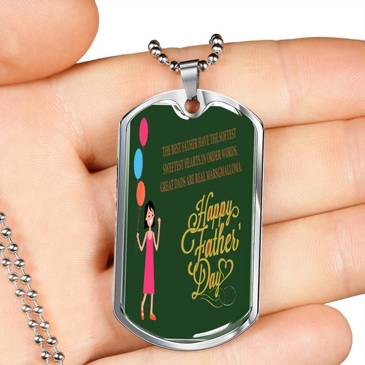 Dad Dog Tag Custom Picture, Happy Father's Day Green Dog Tag Military Chain Necklace For Dad Dog Tag