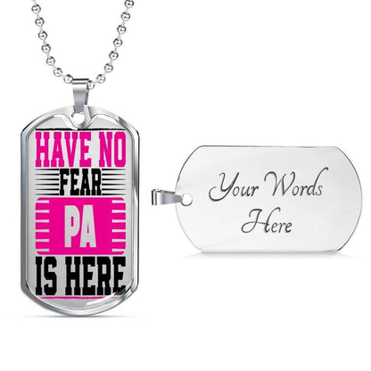 Dad Dog Tag Custom Picture Father’S Day Gift, Have No Fear Pa Is Here Dog Tag Military Chain Necklace For Dad Dog Tag Rakva