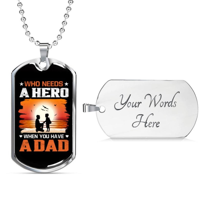 Dad Dog Tag, Hero Gift For Dad, Dad Is A Hero Gift For Dad, Father’S Day Dog Tag Necklace Gift For Dad Rakva