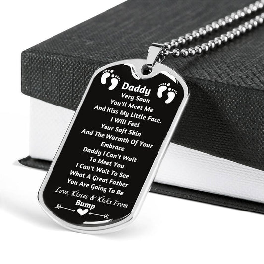 Dad Dog Tag Custom Picture, I Can't Wait To Meet You Dog Tag Military Chain Necklace Gift For Daddy Dog Tag