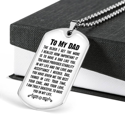 Dad Dog Tag Custom Father's Day Gift, I'm Truly Grateful To Have You In My Life Dog Tag Military Chain Necklace For Dad