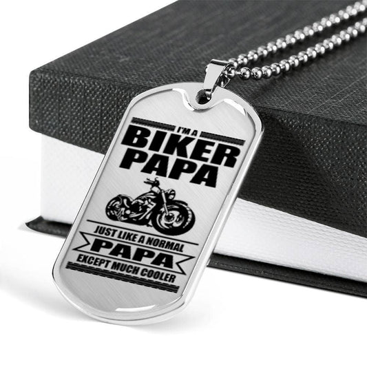 Dad Dog Tag Custom Picture, I'm A Biker Papa Dog Tag Military Chain Necklace For Dad Dog Tag