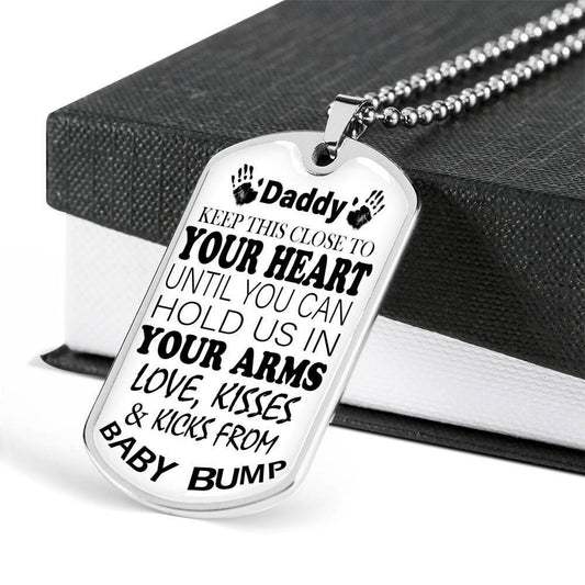 Dad Dog Tag Custom Father's Day Gift, Keep This Close Heart Until You Can Dog Tag Military Chain Necklace For Dad