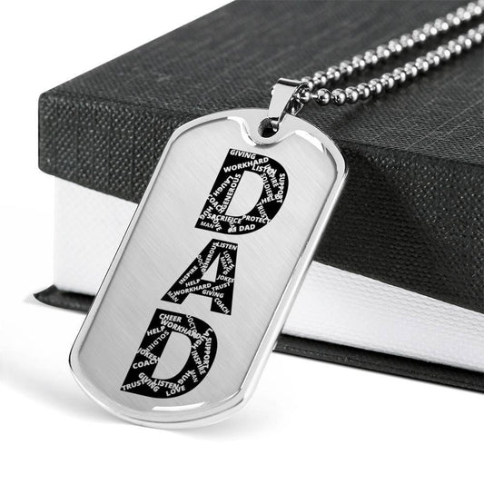 Dad Dog Tag Custom Father's Day Gift, Listen Love Trust Dog Tag Military Chain Necklace For Dad