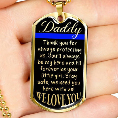 Dad Dog Tag, Personalized Police Dad Gift From Daughter, Thin Blue Line Engraved Necklace Rakva
