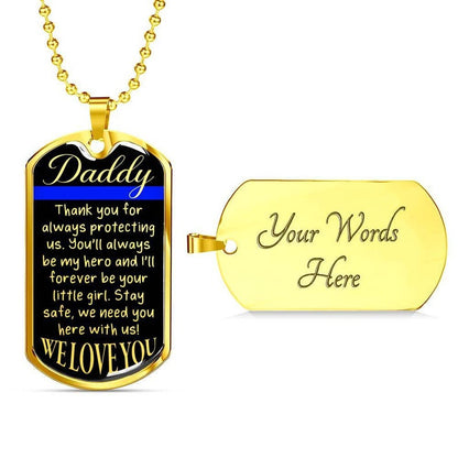Dad Dog Tag, Personalized Police Dad Gift From Daughter, Thin Blue Line Engraved Necklace Rakva