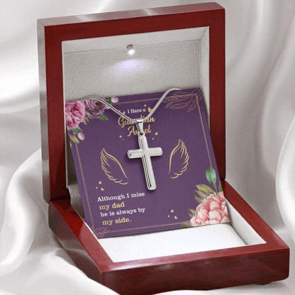 Dad Memorial Necklace “ Dad Guardian Angel “ Forever Faithful Cross Necklace “ Gift Necklace Message Card