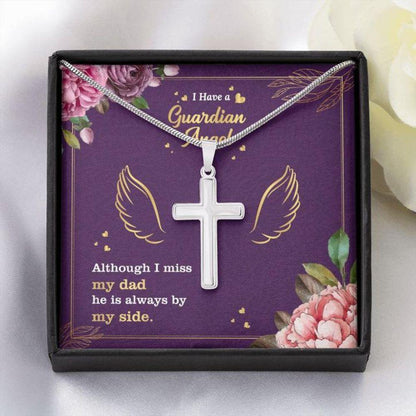 Dad Memorial Necklace - Dad Guardian Angel - Forever Faithful Cross Necklace - Gift Necklace Message Card