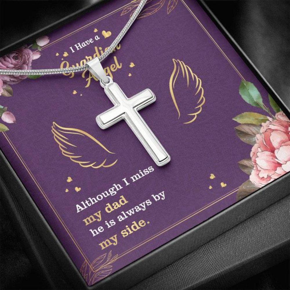 Dad Memorial Necklace “ Dad Guardian Angel “ Forever Faithful Cross Necklace “ Gift Necklace Message Card