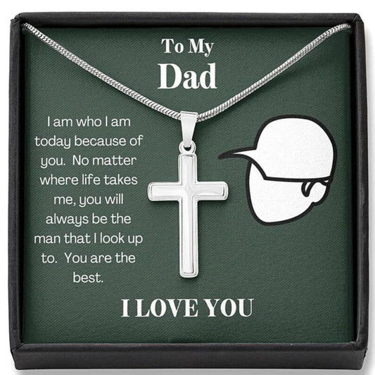 Dad Necklace, Best Dad Ever Baseball Cross Necklace, Gift For Dad