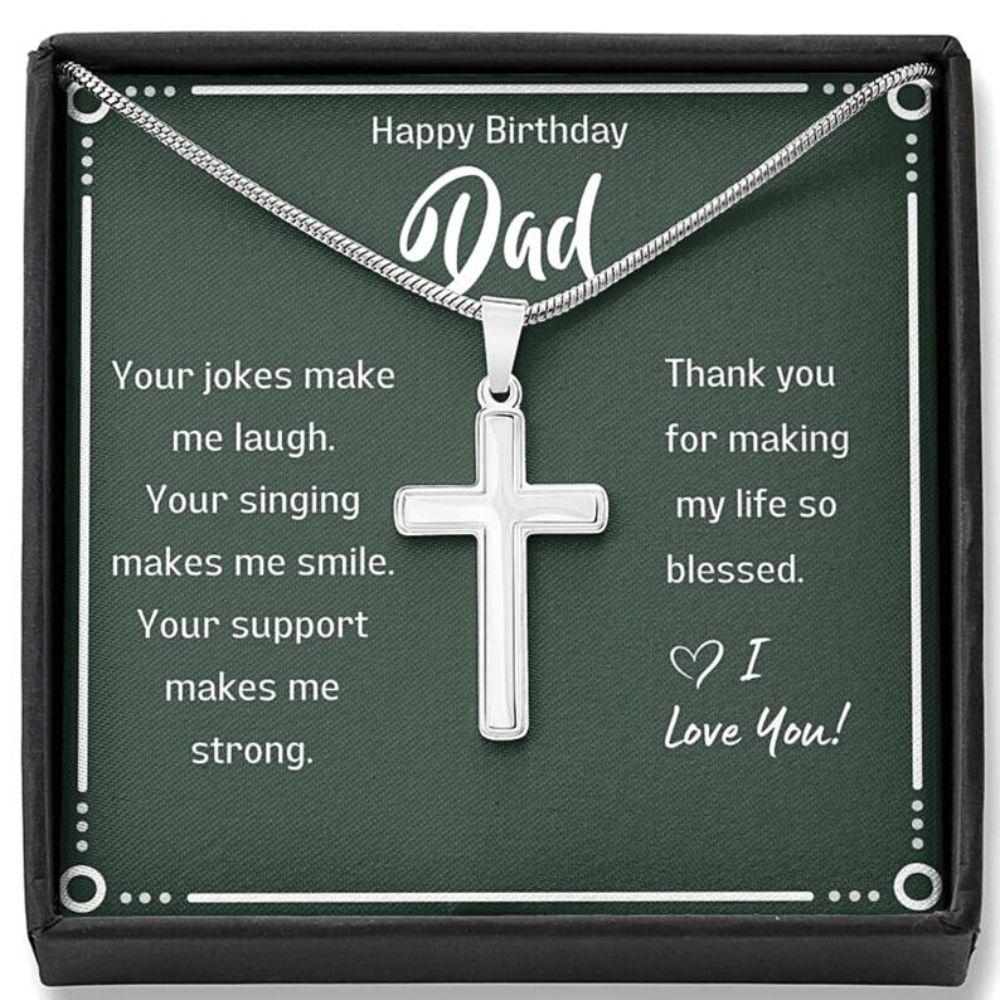 Dad Necklace, Dad Birthday Gift Green Card Cross Necklace