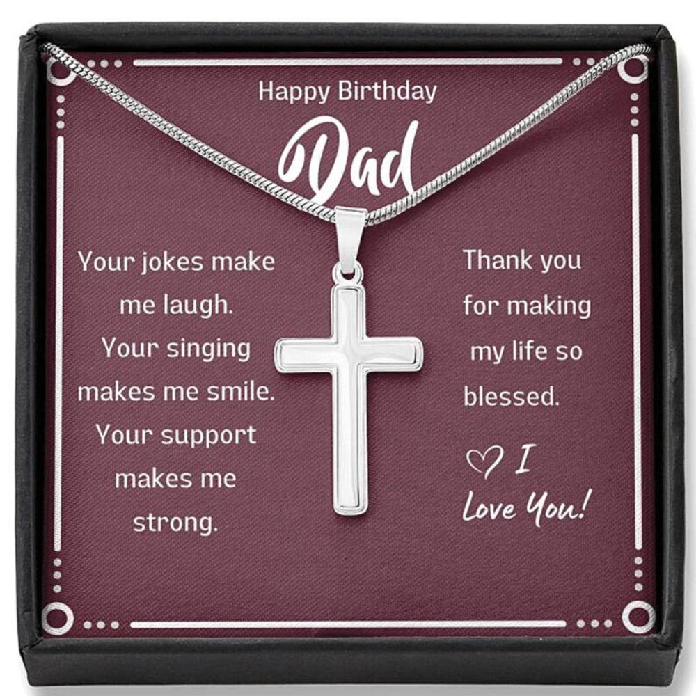Dad Necklace, Dad Birthday Gift Maroon Card Cross Necklace