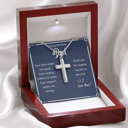Dad Necklace, Dad Birthday Gift Navy Card Cross Necklace
