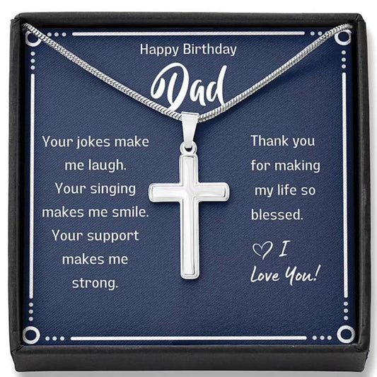 Dad Necklace, Dad Birthday Gift Navy Card Cross Necklace