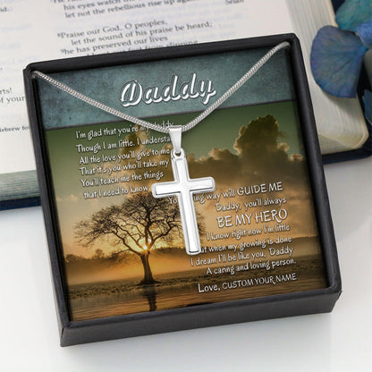 Dad Necklace, Daddy Necklace “ Dad Always My Hero Take My Hand “ Remembering Dad Gift Cross Necklace