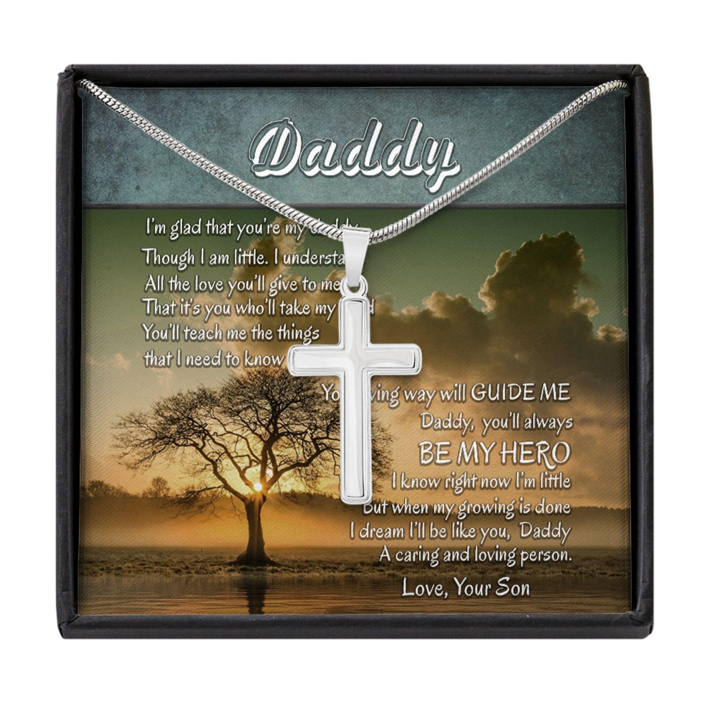 Dad Necklace, Daddy Necklace - Dad Always My Hero Take My Hand - Remembering Dad Gift Cross Necklace