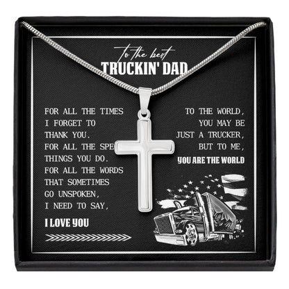 Dad Necklace, Fathers Day Gift Necklace For Trucker Gift From Daughter And Son - Cross Necklace