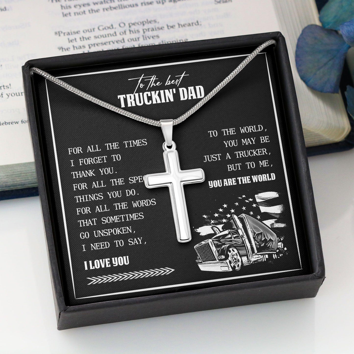Dad Necklace, Fathers Day Gift Necklace For Trucker Gift From Daughter And Son “ Cross Necklace