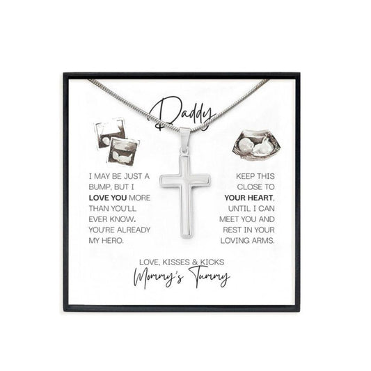 Daddy Necklace, Fathers Day Gift For Expecting Dad, Cross Pendant Necklace With Chain For 1st Father's Day