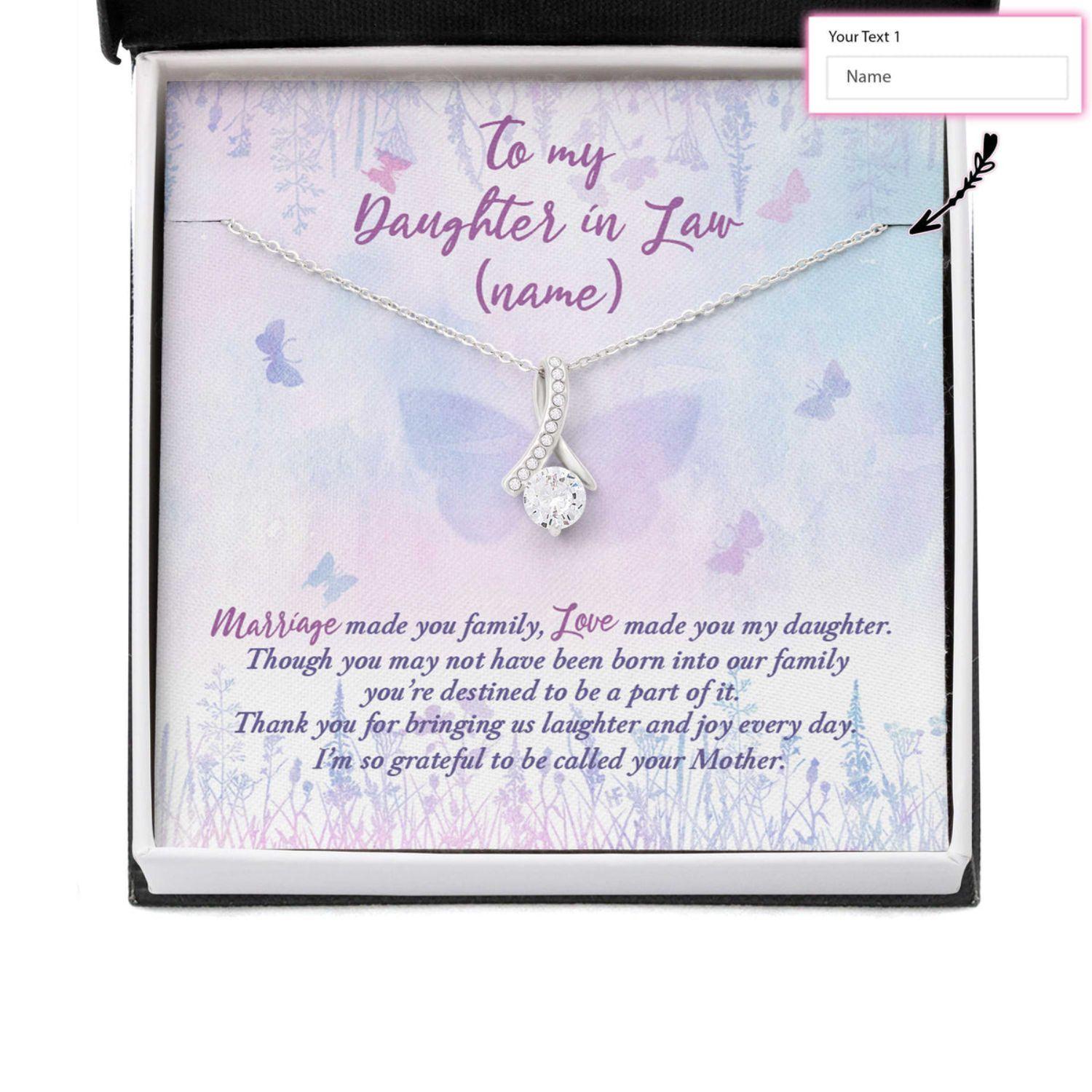 Daughter In Law Necklace, Gift For Mother's Day From Mother In Law, Custom Heartfelt Message Card