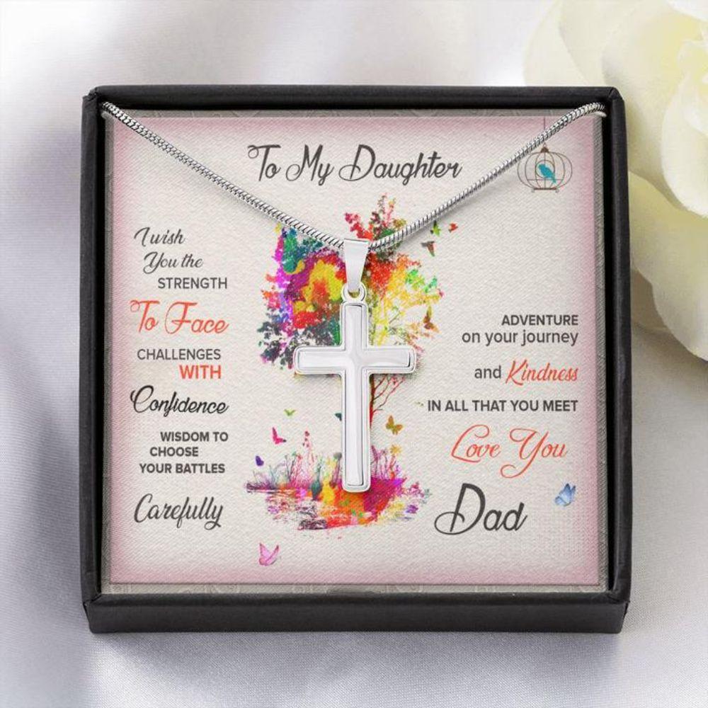 Daughter Necklace, Cross Necklace Gift To Daughter From Dad - Confidence - Gift Necklace Message Card