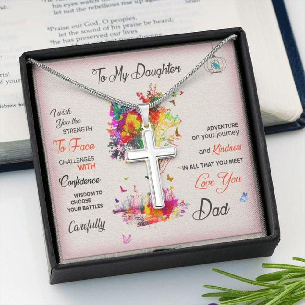 Daughter Necklace, Cross Necklace Gift To Daughter From Dad “ Confidence “ Gift Necklace Message Card