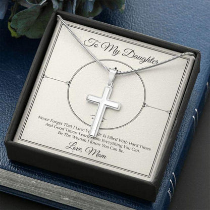 Daughter Necklace, Cross Necklace Gift To Daughter Love Mom “ Circle Faithful Cross Necklace