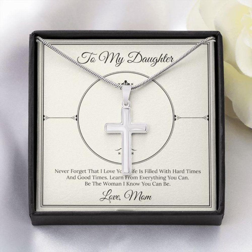 Daughter Necklace, Cross Necklace Gift To Daughter Love Mom - Circle Faithful Cross Necklace