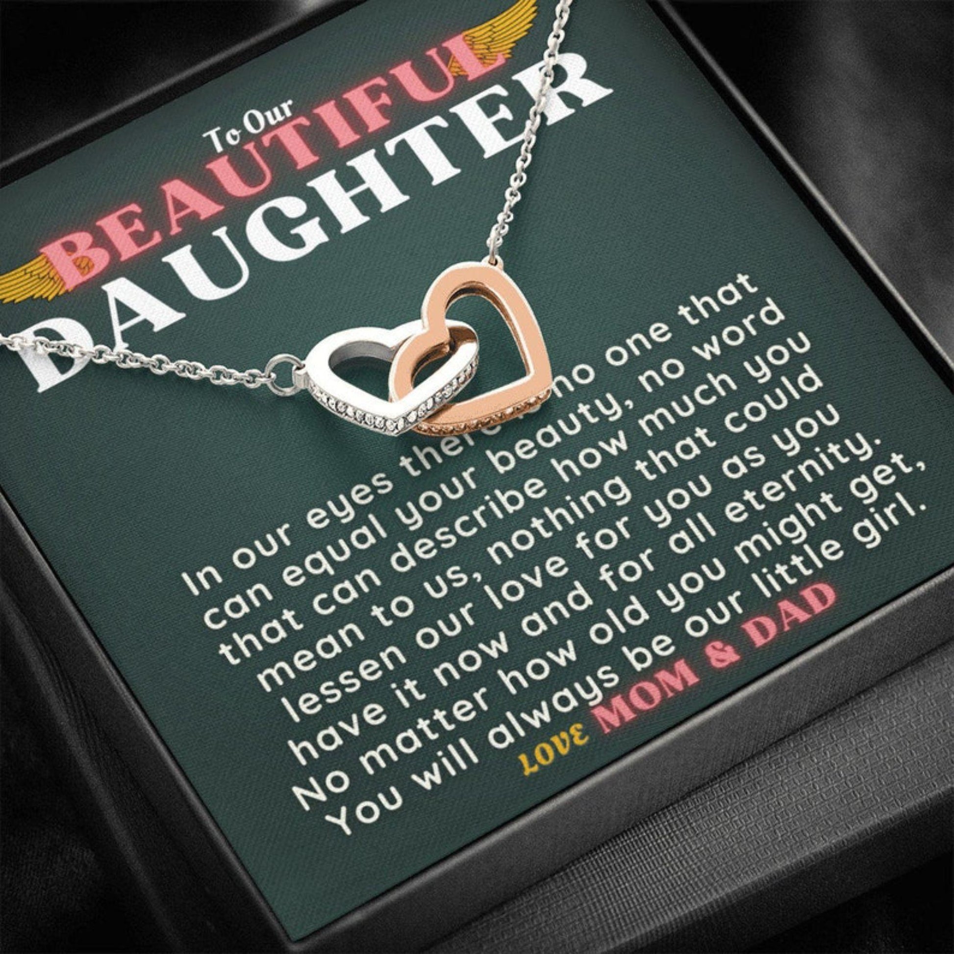 Daughter Necklace, Daughter Valentines Day Necklace Gift Box From Mom Dad|To Our Beautiful Daughter Necklace
