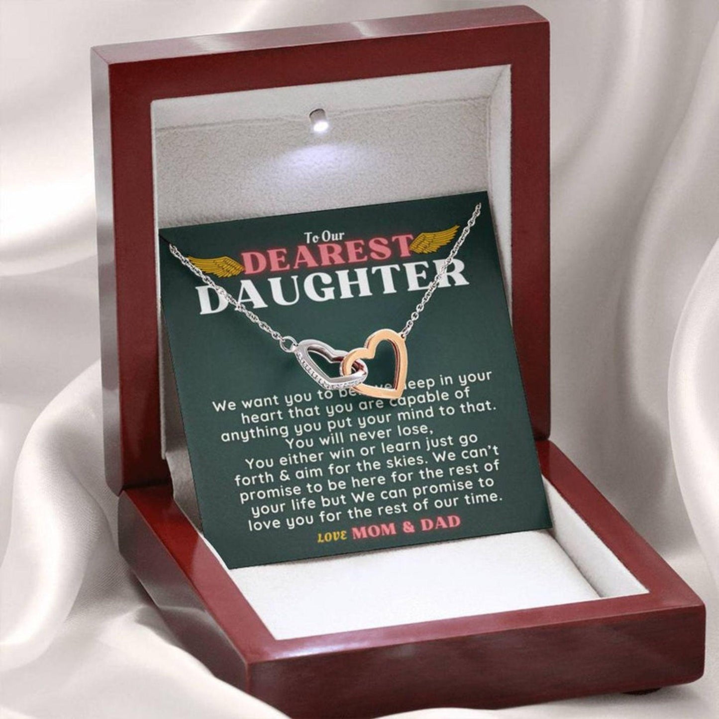 Daughter Necklace, Daughter Valentines Day Necklace Gift Box From Mom Dad|To Our Dearest Daughter Necklace