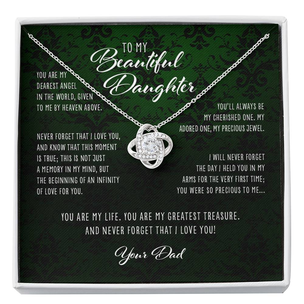 Daughter Necklace, Dearest Angel In The World Dad To Daughter Gift - Love Knot Necklace