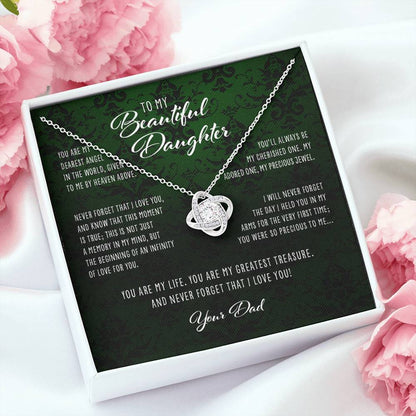 Daughter Necklace, Dearest Angel In The World Dad To Daughter Gift “ Love Knot Necklace