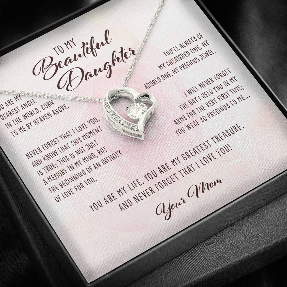 Daughter Necklace, Dearest Angel In The World Mom To Daughter Gift “ Forever Love Necklace