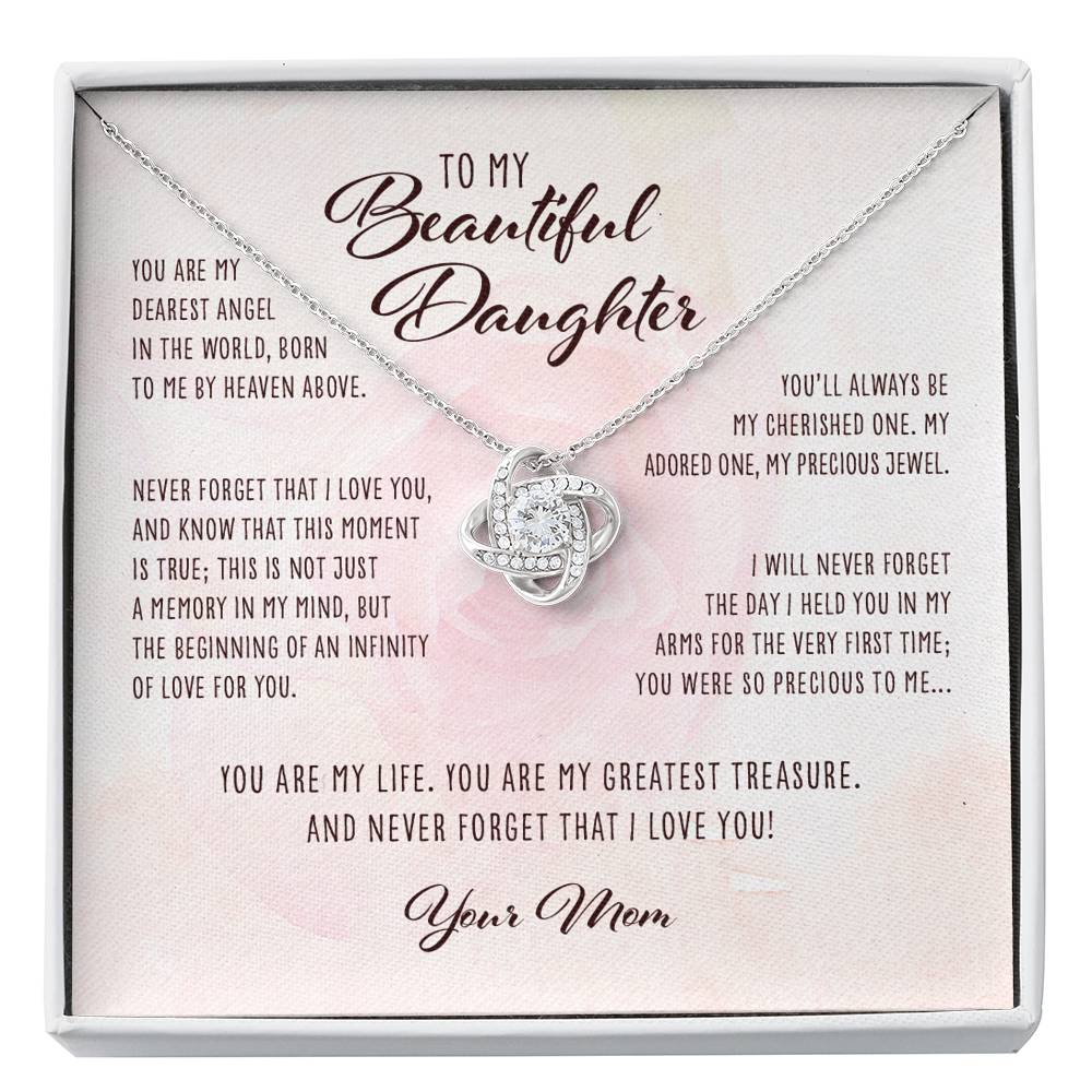 Daughter Necklace, Dearest Angel In The World Mom To Daughter Gift - Love Knot Necklace