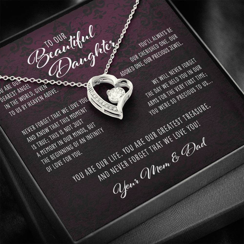 Daughter Necklace, Dearest Angel In The World Parents To Daughter Gift “ Forever Love Necklace