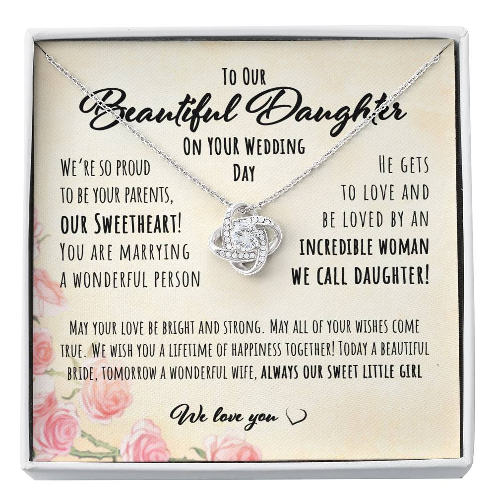 Daughter Necklace, From Parents To Bride On Daughter's Wedding Day - Love Knot Necklace