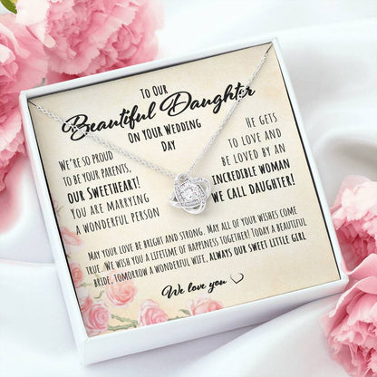 Daughter Necklace, From Parents To Bride On Daughter’S Wedding Day “ Love Knot Necklace