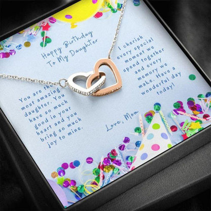 Daughter Necklace, Gift To Daughter - Gift Necklace Message Card - To Daughter From Mom - Happy Birthday 
