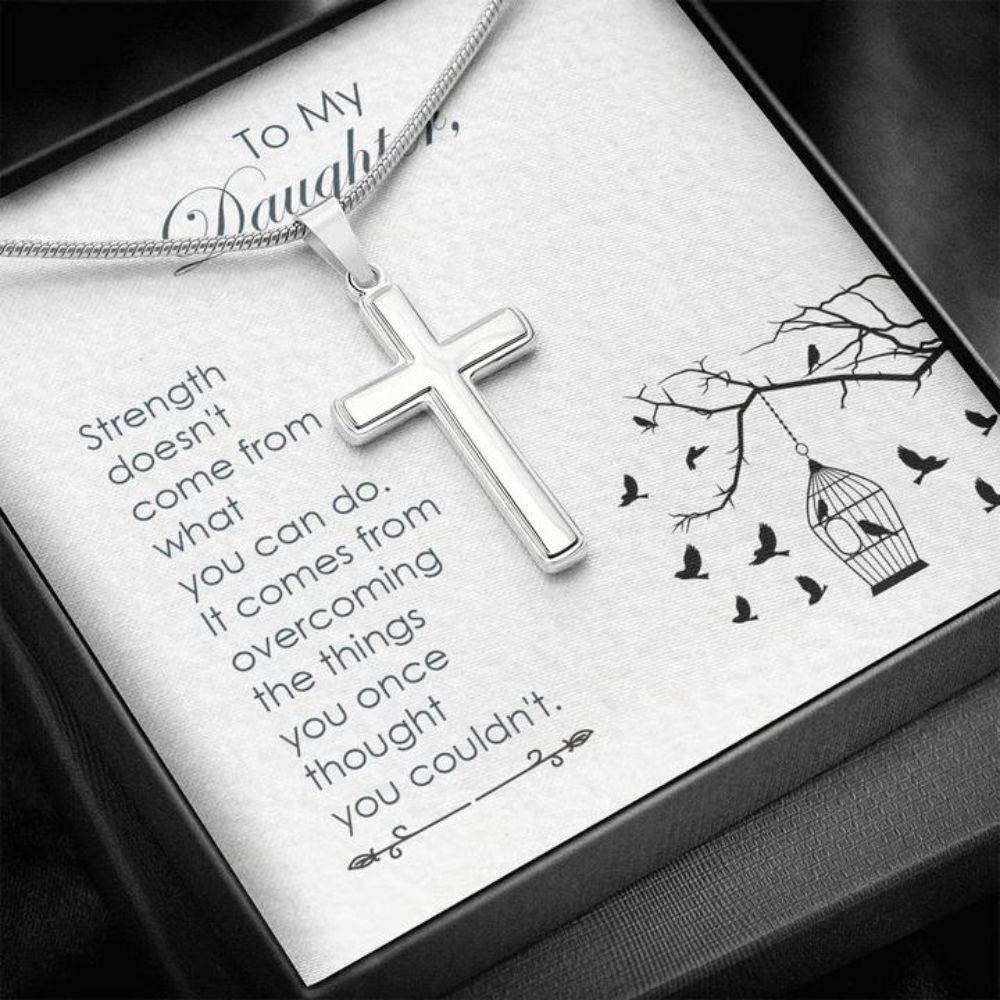 Daughter Necklace, Gift To Daughter “ Strength “ Forever Faithful Cross Necklace “ Gift Necklace Message Card