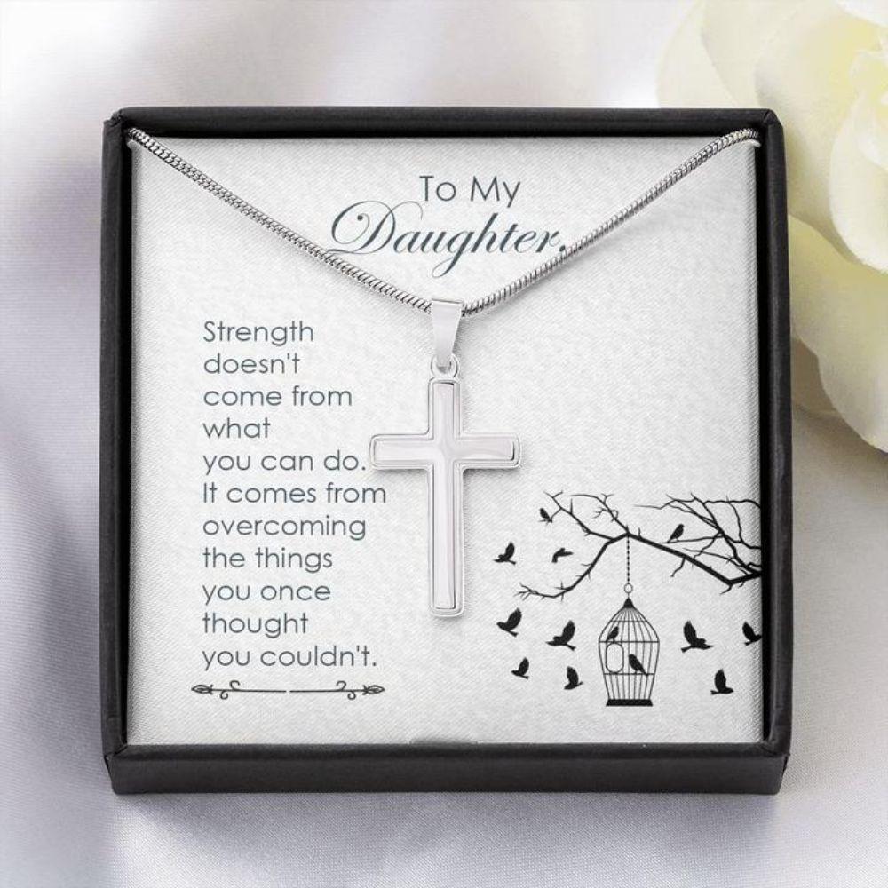 Daughter Necklace, Gift To Daughter - Strength - Forever Faithful Cross Necklace - Gift Necklace Message Card