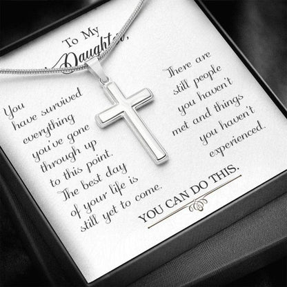 Daughter Necklace, Gift To Daughter “ Survived “ Forever Faithful Cross Necklace “ Gift Necklace Message Card