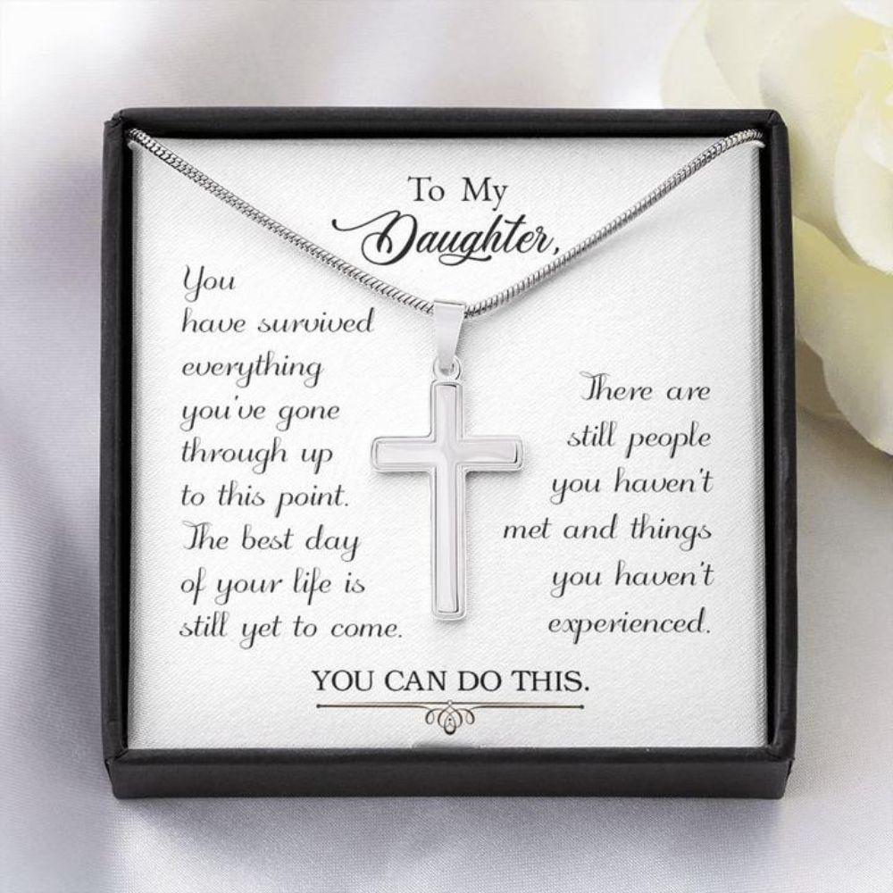 Daughter Necklace, Gift To Daughter - Survived - Forever Faithful Cross Necklace - Gift Necklace Message Card